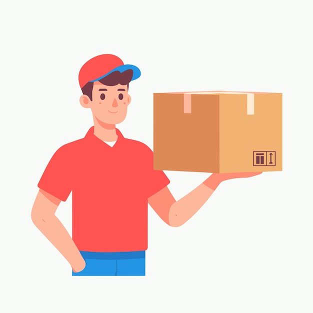 A delivery boy carrying a box vector illustrations on white background