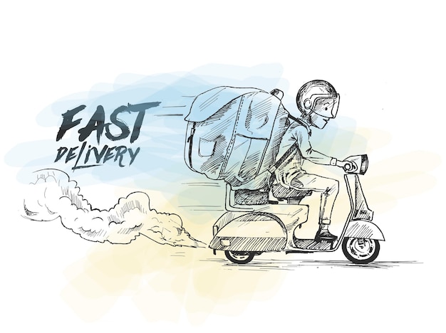 Delivery boy ride scooter delivery service  order fast shipping