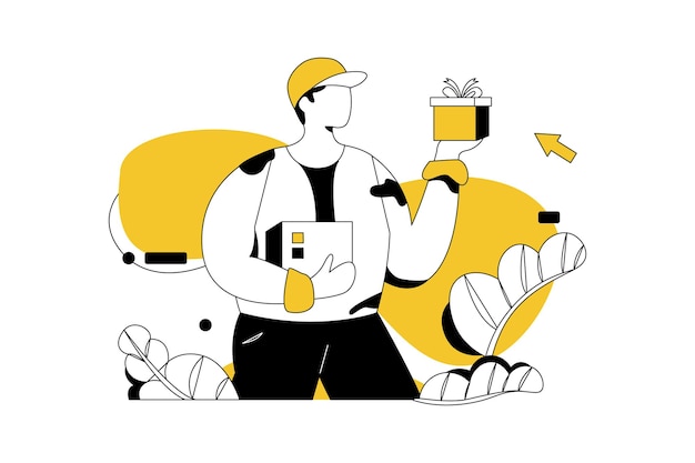 Delivery character art vector flat line illustration