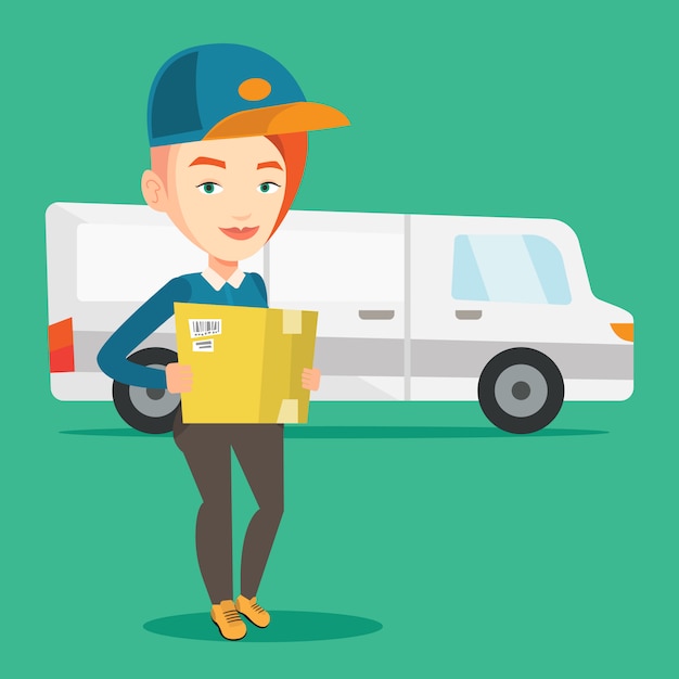 delivery courier carrying cardboard boxes.