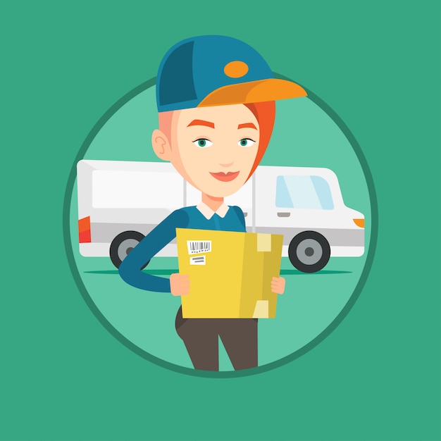 delivery courier carrying cardboard boxes.