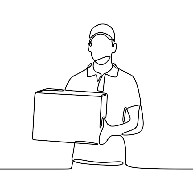 Delivery courier man carrying box oneline continuous single line art