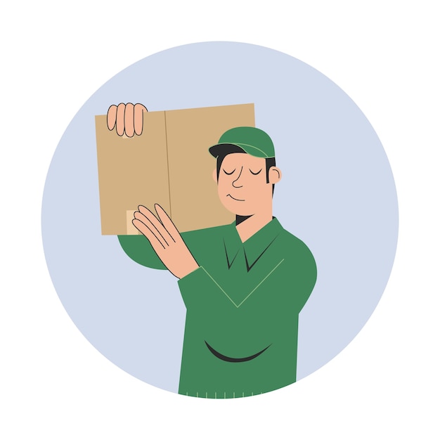 Delivery courier man isolated round icons or avatars Vector illustration in flat style