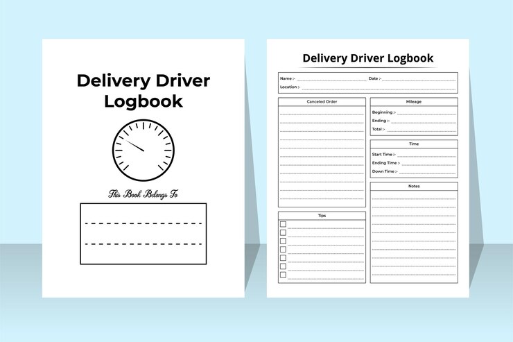 Vector delivery driver kdp interior notebook delivery information and driver activity tracker interior kdp interior logbook online shopping details and customer record checker template