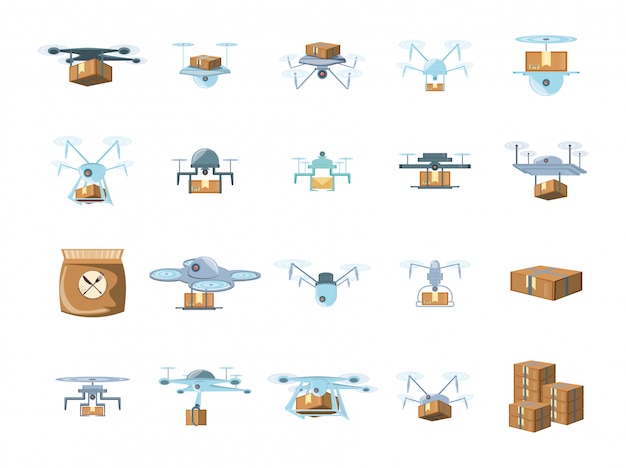 Delivery drones icon set