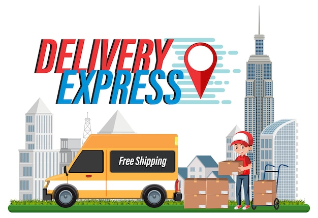 택배가 패키지를 배달하는 Delivery Express 로고