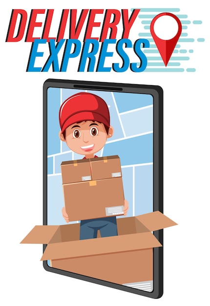 스마트폰 디스플레이에 택배가 있는 Delivery Express 워드마크