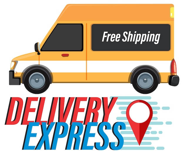 Delivery Express wordmark with panel van and location pin