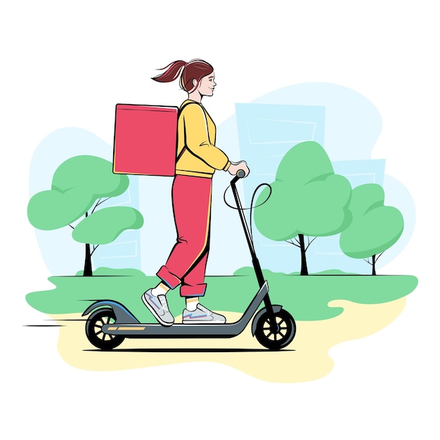 Delivery girl on an electric scooter