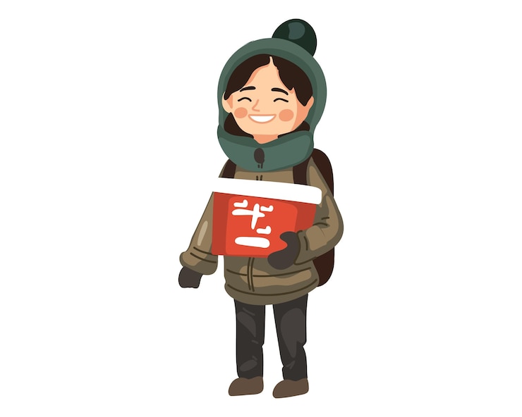 Vector delivery girl with asian fast food meals
