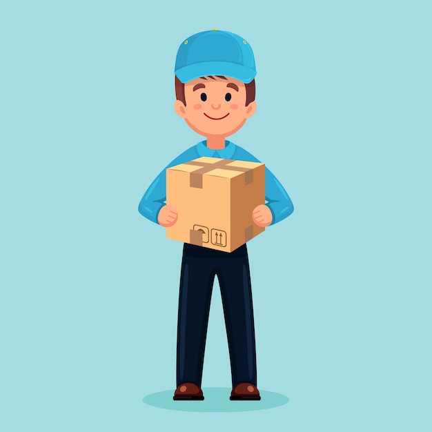 Delivery of goods. Courier with a box in his hands