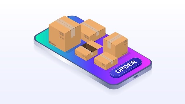 Delivery of goods mobile application for ordering and delivery ordering online Isometric vector