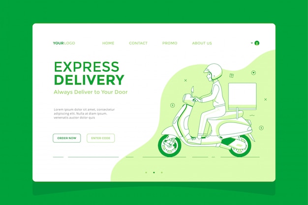 スクーターのランディングページの概念図の配達人