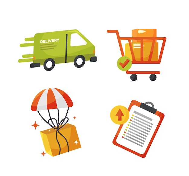 Elementi dell'icona di consegna per l'illustrazione di vettore di concetto di consegna