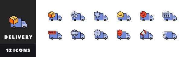 Delivery icon set Flat style Vector icons