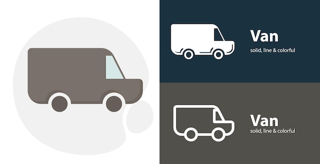 Delivery icon van isolated tool flat icon with van solid line icons