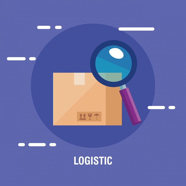 Delivery logistic service with box and magnifying glass