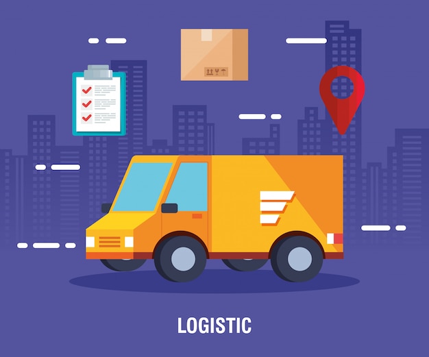 Delivery logistic service with truck and icons