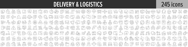 Delivery and logistics linear icon collection
