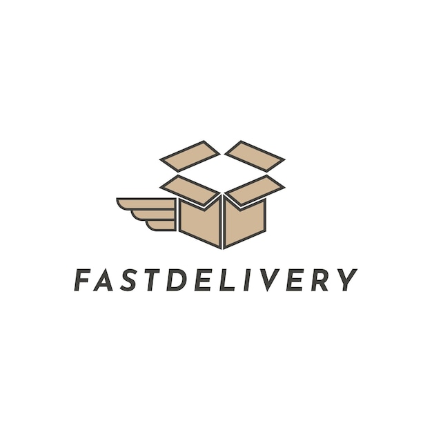 Delivery Logo Design Concept With Box Symbol and Wings