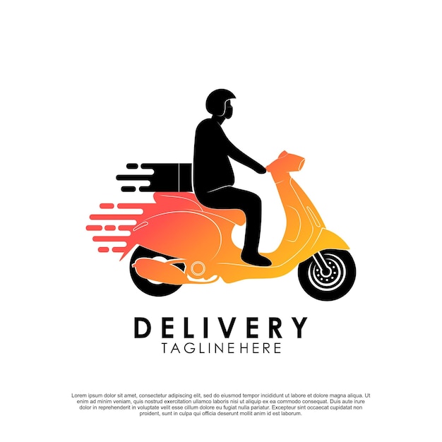 Delivery logo with bike man or courier Premium Vector