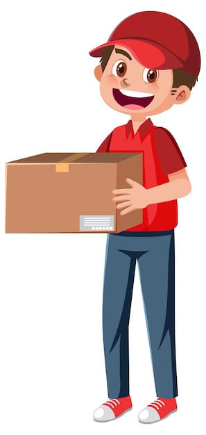 Delivery man cartoon character on white background