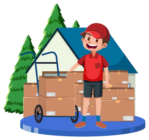 Vector delivery man cartoon character on white background