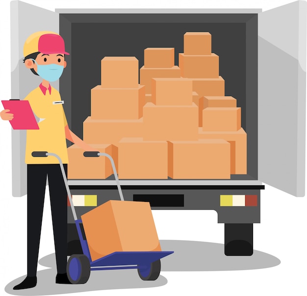 A delivery man delivering package for online order illustration