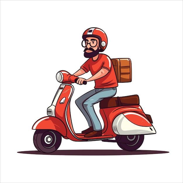 Delivery Man delivering a parcel on red scooter vector