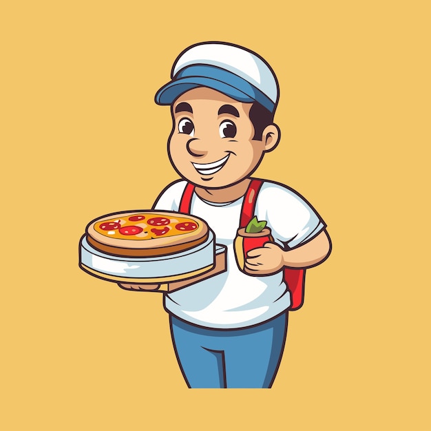 Доставщик, держащий пиццу дизайн векторная иллюстрация eps10 графика