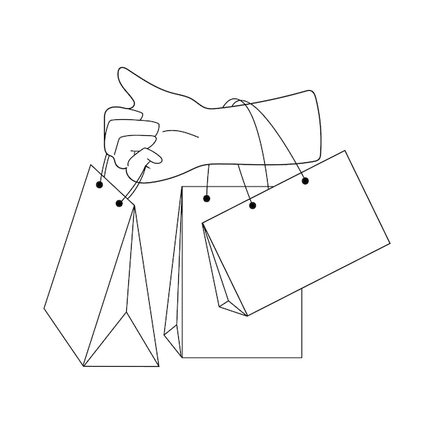 Delivery man holding shopping bags. metaphor of delivery of goods. online shopping concept. sale. illustration in line style.