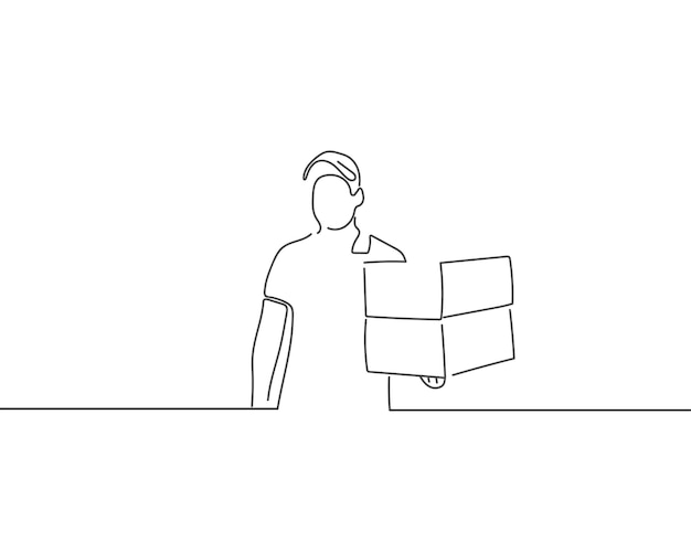 Delivery man line art or continuous one line illustration