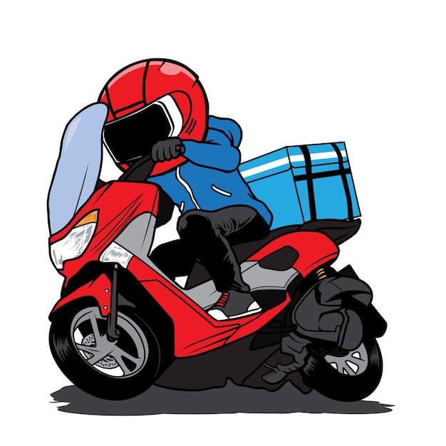 Delivery Man ride Motorcycle  cartoon