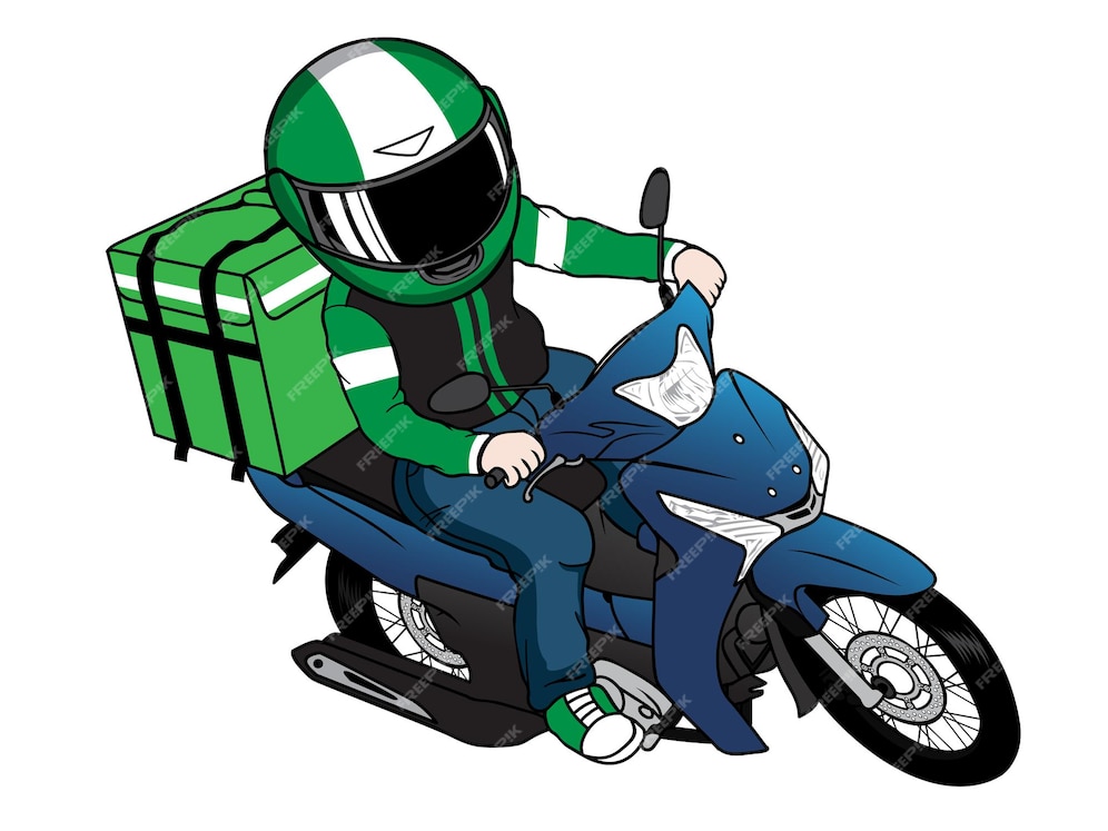 Premium Vector | Delivery man ride motorcycle cartoon