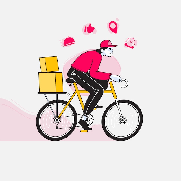 Vector delivery man riding bicycle