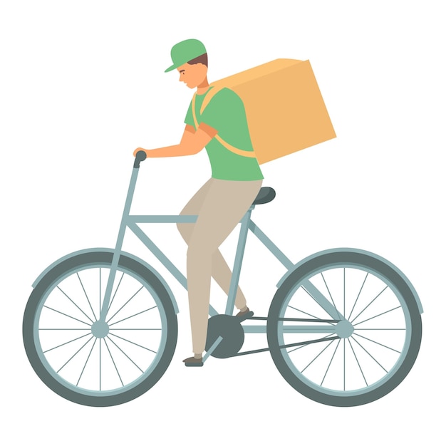 バイクに乗って背中に荷物を運ぶ配達員