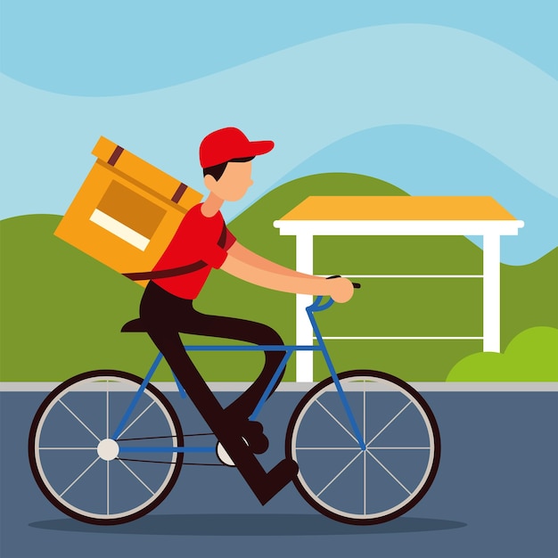 Delivery man riding bike