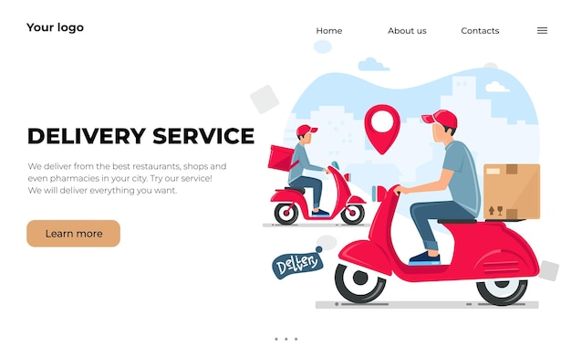 Premium Vector, Delivery man riding red scooter illustration