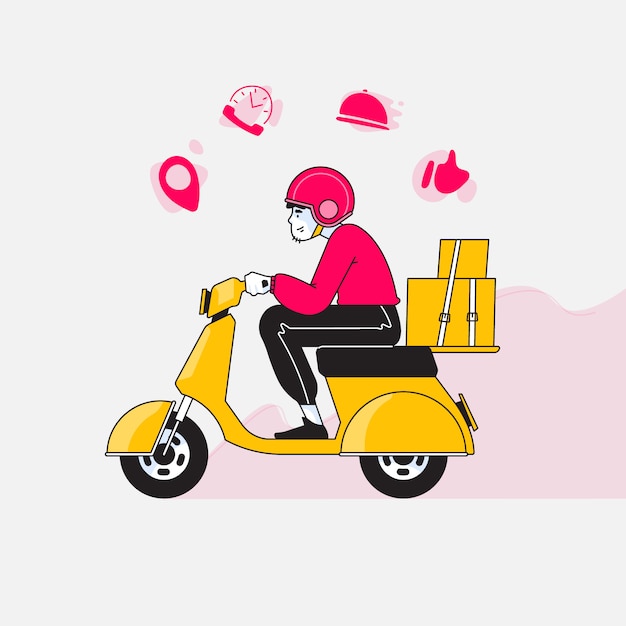 Vector delivery man riding scooter