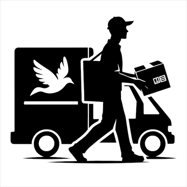 Vettore silhouette di uomo di consegna vettore su sfondo bianco