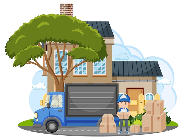 Delivery man standing in front of a house