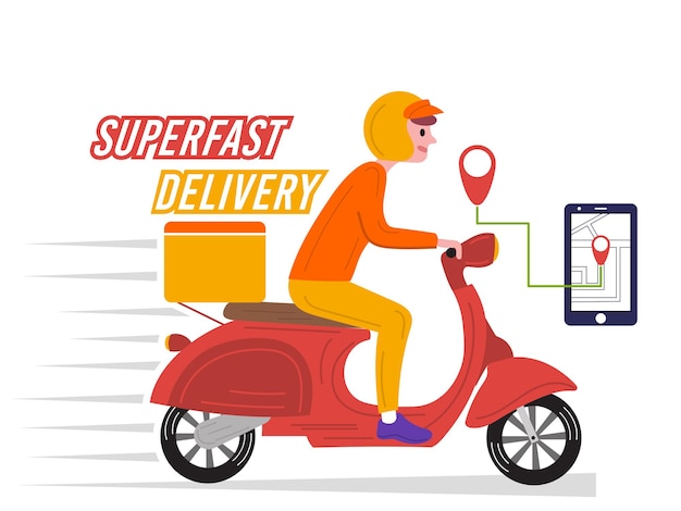 Delivery man travelling fast to deliver the food on scooter