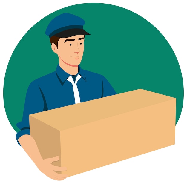 Vector delivery man with a box in his hands