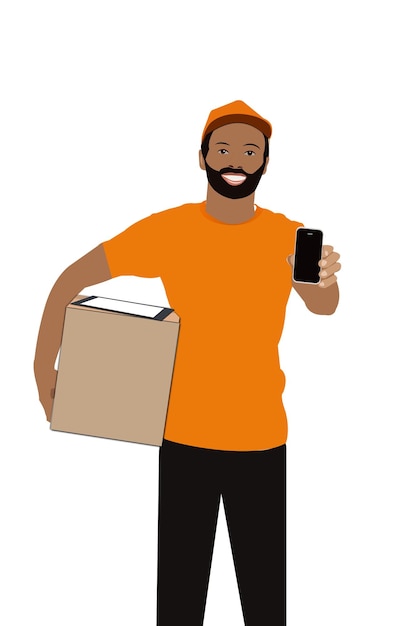 Vector delivery man with box young courier vector image