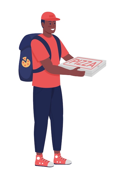 Vector delivery man with pizza semi flat color vector character