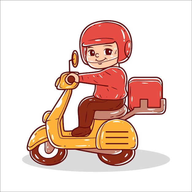 Delivery man with scooter handdrawn illustration