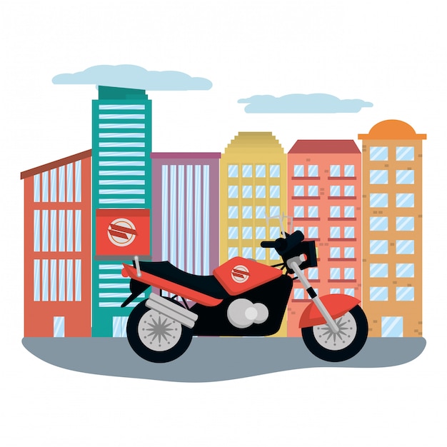 Vector delivery motocycle in cityscape