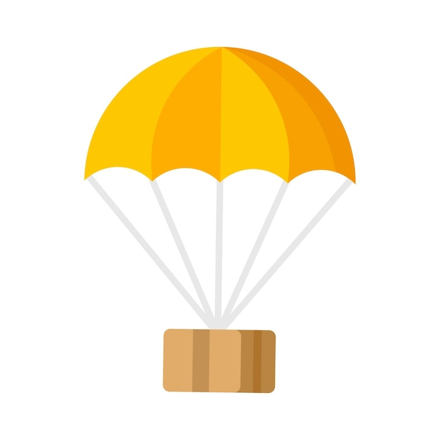 Delivery package box concept on parachute flying icon or fast shipping international parcel