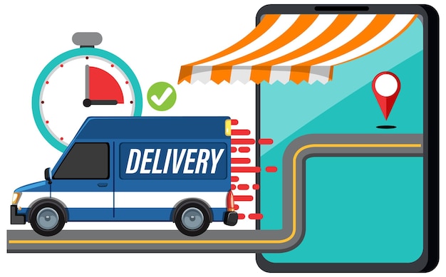 Premium Vector | Delivery panel van with delivery service banner