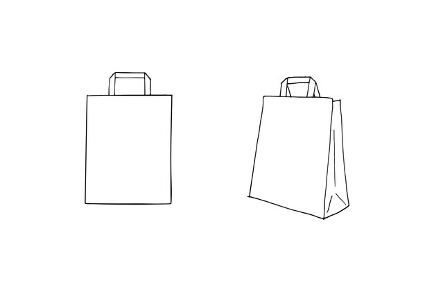 Набор бумажных пакетов для доставки Скетч бумажного пакета для покупок в продуктовом магазине